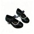 Toddler Girls Pearl Bow Mary Jane Shoes Low Heel Patent Leather