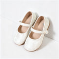 Girls White Floral Jacquard Mary Jane Flat Shoes Single Pearl Strap